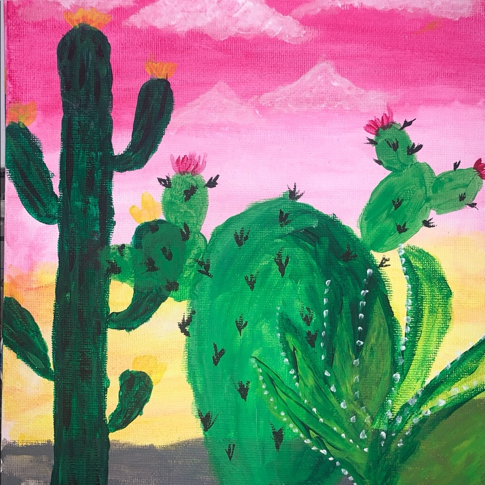 Saguaro cactus acrylic painting